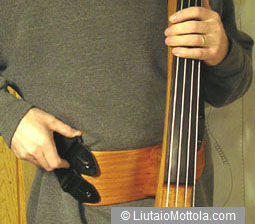 The second strap attaches to the button on the upper right side of the wing.